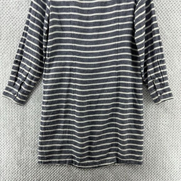 Boden Dress Womens 6R Gray Striped Linen Popover Button Up Knee Length Collared - Picture 9 of 15
